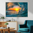 Ocean Wave Sunset Wall Art | Large Coastal Wave Canvas Print