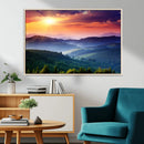 Beautiful Sunset over Hills Forest Landscape Canvas Wall Art