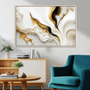 Gold Waves on Pure White Canvas – Gold Abstract Art for