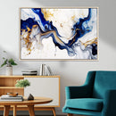 Golden Cascades on Midnight Blue – Deep Blue Abstract Wall