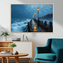 Stormy Night at Beach Pier Oil Painting Large Wall Art