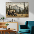 Rustic Grizzly 399 Bear Family Wall Art Canvas Print