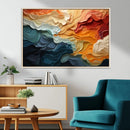 Blue Orange Abstract Wave Wall Art Canvas Print, Framed Blue