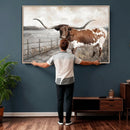 Vintage Texas Cow Wall Art Canvas Print, Rustic Longhorn