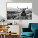 Scottish Highland Cow Wall Art | Black and White Canvas