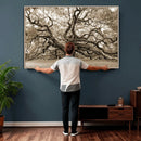 Sepia Framed Angel Oak Tree Wall Art - 3-Panel Canvas