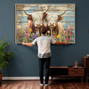 Cute Highland Cow Canvas Wall Art - Rustic Farmhouse Decor