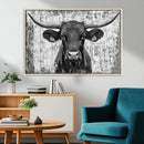 Abstract Longhorn Bull Wall Art Canvas Print - Rustic Texas