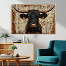 Rustic Texas Artwork Wall Art Canvas Print - Abstract Cow