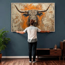 Abstract Cow Longhorn Bull Wall Art Canvas Print - Rustic