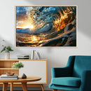 Ocean Wave at Sunset Canvas Wall Art – Vibrant Coastal Beach