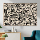 Abstract Love and Chaos Canvas Print, Black Symbols on Beige