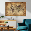 Vintage World Map Wall Art Canvas – Antique Style Push Pin