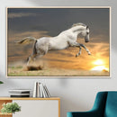 Large Wall Art Canvas Print – White Jumping Horse Sunset