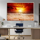 Red Sunset Ocean Beach Canvas Wall Art Beach Canvas, Coastal