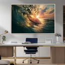Ocean Wave Sunset Canvas Wall Art – Triptych Seascape Print