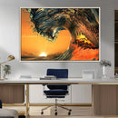 Surf Wave Sunset Canvas Wall Art Print, 3-Panel Ocean