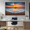 Sunset Beach Canvas Wall Art – Colorful Ocean Waves Triptych