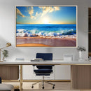 Tropical Beach Sunset Canvas Art, Ocean Waves and Sandy