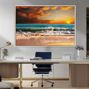 Golden Sunset Beach Canvas Wall Art – Triptych Seascape