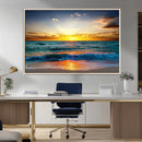 Vibrant Ocean Sunrise Over Golden Beach Waves, Giclee Canvas