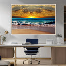 Ocean Sunrise Over Golden Beach Waves, Giclee Canvas Wall