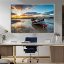 Small Boat At The Beach Sunset Wall Art, Boat Sunset Wall