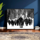 Bison Herd in Snow Wall Art Canvas Print | Rustic Western