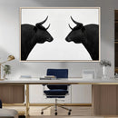 Spanish Bull Art - Framed Black and White Bull Canvas Print