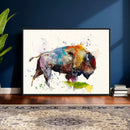 Abstract Buffalo Wall Art, Western Watercolor Bison Canvas