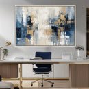 Modern Abstract Canvas Wall Art in Blue and Gold Tones |