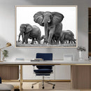 Black White Elephant Family Wall Art Canvas Print