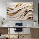 Gold and White Abstract Wave Canvas – Elegant Flowing Design