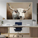 White Longhorn Bull Wall Art Canvas Print – Framed and Ready by MyGreatCanvas | Canvas Wall Art Prints | Photo Prints & Wall Decor
