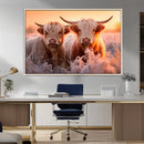 Highland Cows at Sunrise Wall Art Canvas Set – Serene and