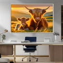 Scottish Cow and Baby Cow Canvas Wall Art Animal Print
