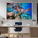 Underwater Coral Reef Sea Turtle Wall Art Canvas Print,