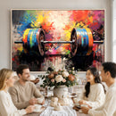 Weightlifting Barbell Art Triptych, Bold Abstract Fitness