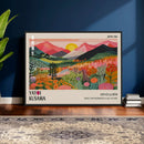 Yayoi Kusama Landscape Canvas Print, Vibrant Floral Mountain Art Print, Framed Botanical Wall Art -