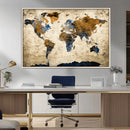 World Map Wall Art – Antique Style Blue and Brown Map Canvas by MyGreatCanvas | Canvas Wall Art Prints | Photo Prints & Wall Decor