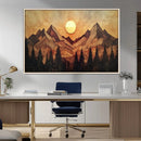 Wood Style Abstract Mountain Sunset Canvas Wall Art Print -