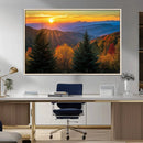 Golden Sunset Over Mountain Forest Canvas Wall Art Print -
