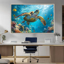 Sea Turtle Underwater Canvas Wall Art Print - Vibrant Ocean