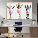 Bubblegum Animals Canvas Wall Art - Playful Giraffe and