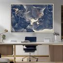 Large Abstract Blue and Gold Canvas Wall Art Fluid Ink