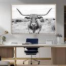 Highland Cow Wall Art Canvas Print – Black and White Western