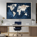 Vintage World Map Canvas Wall Art - Framed Map Print for