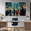 Urban Night Jazz Wall Art Canvas Print – Moody Rain-Soaked