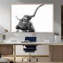 Longhorn Wall Art Canvas Print – Framed Monochrome Ranch Cow