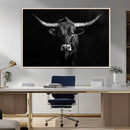 Texas Longhorn Wall Art Canvas Print – Framed Monochrome